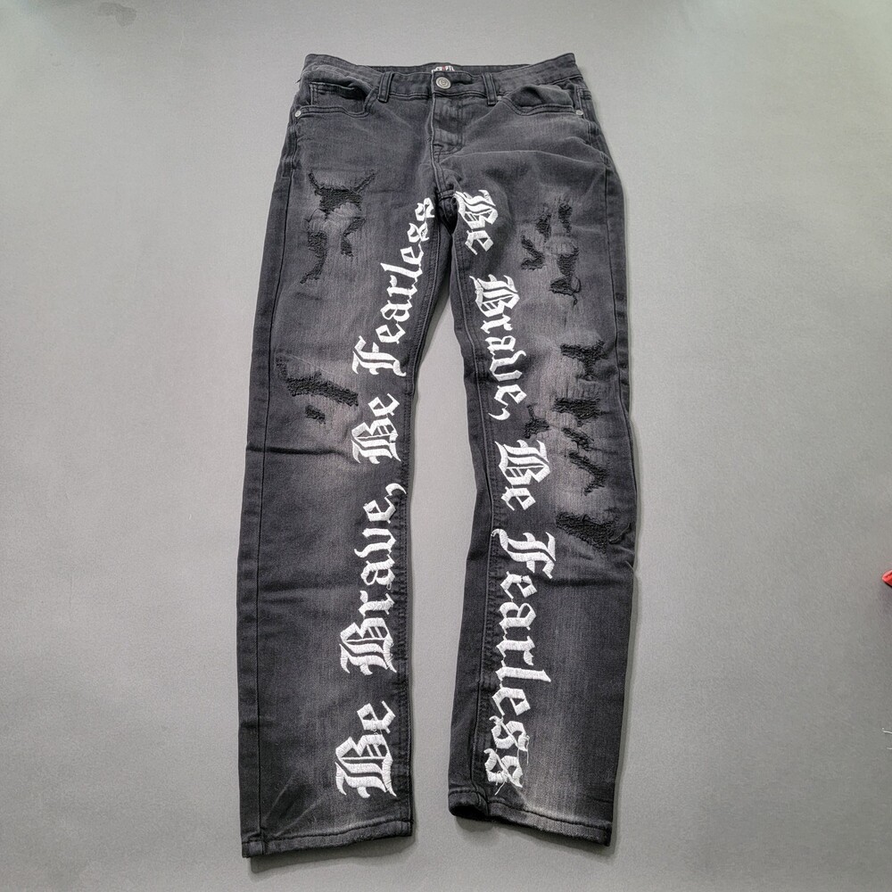 Encrypted Be Brave Be Fearless Distressed Black Denim Jeans